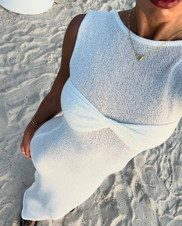 Woochic robe cocktail col rond tricoté découpes taille haute